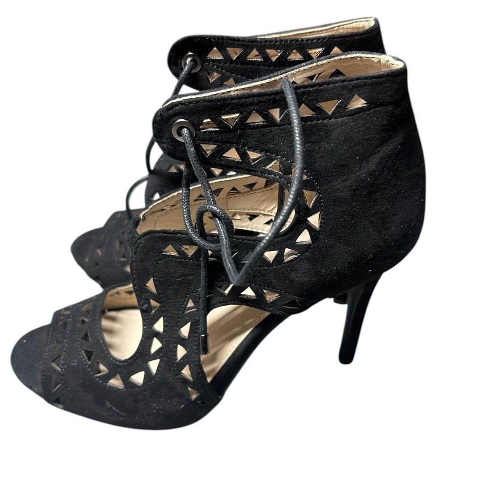 Women's Black Lace Up Heel Size 8 Summer Vacation Feminine Goth Whimsygoth Vamp - Picture 2 of 10